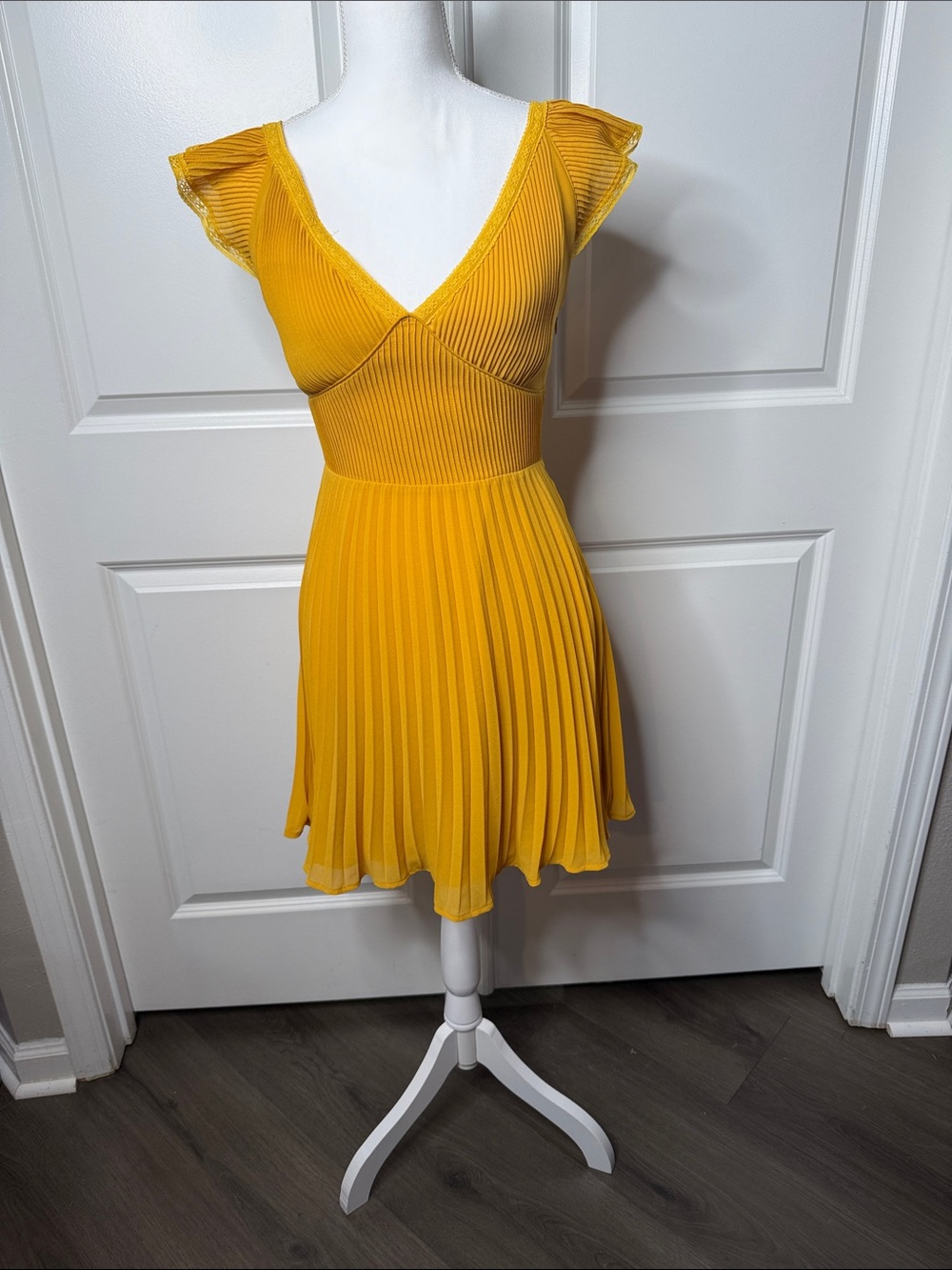 Find Me Now Sunshine Pleated V-Neck Mini Dress Size XS